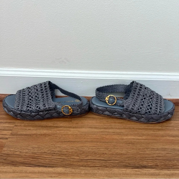 Tory Burch Raffia Canvas Crochet Trim Platform Slingback Espadrilles Sandals - Picture 4 of 10